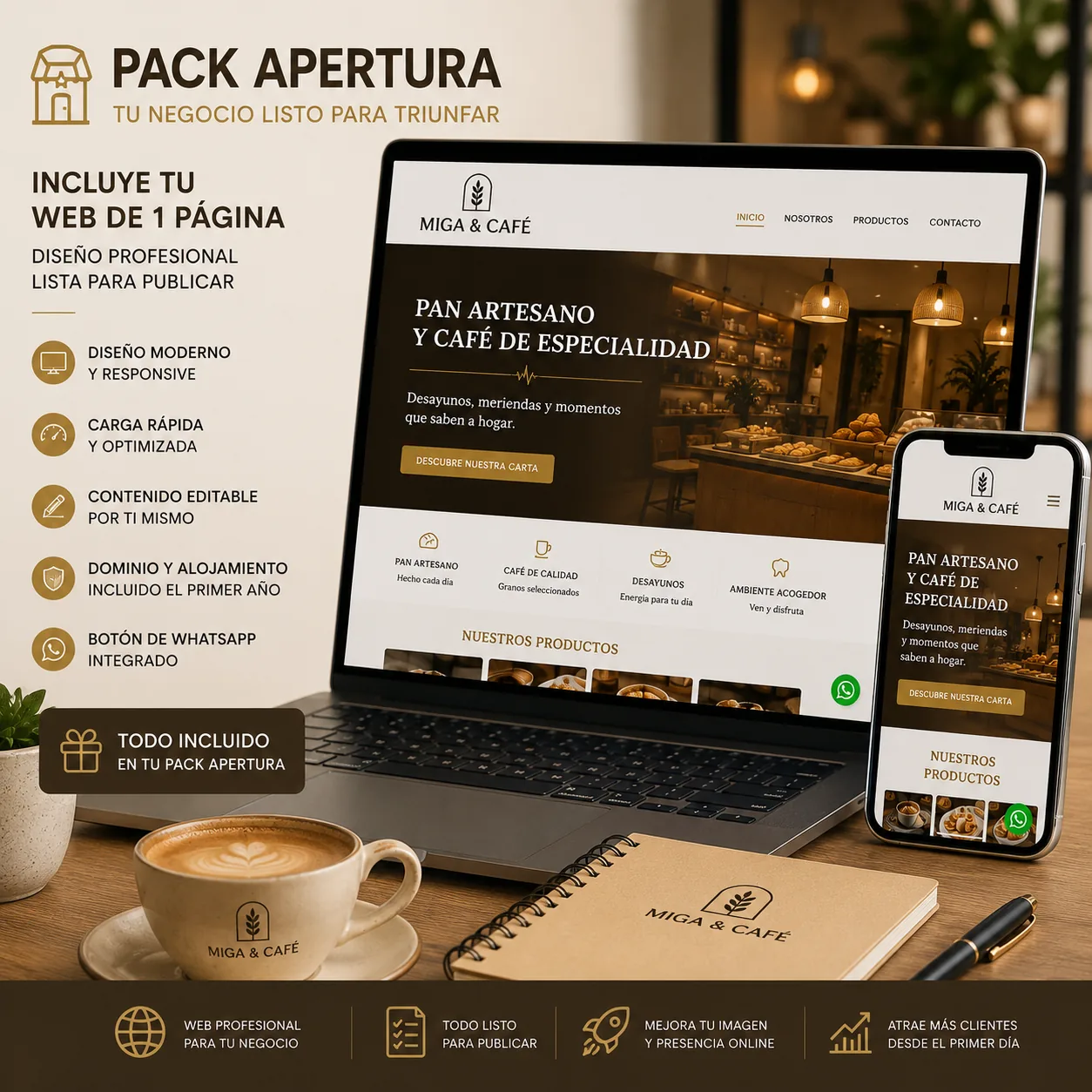 Mockup de web de negocio en móvil, incluida en el Pack Apertura